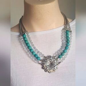 Multi Strand Crystal And Stone Necklace